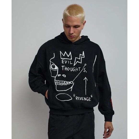 Reason Basquiat Hoodie Men’s Large Black White Evil Thoughts Graphic - Picture 13 of 16